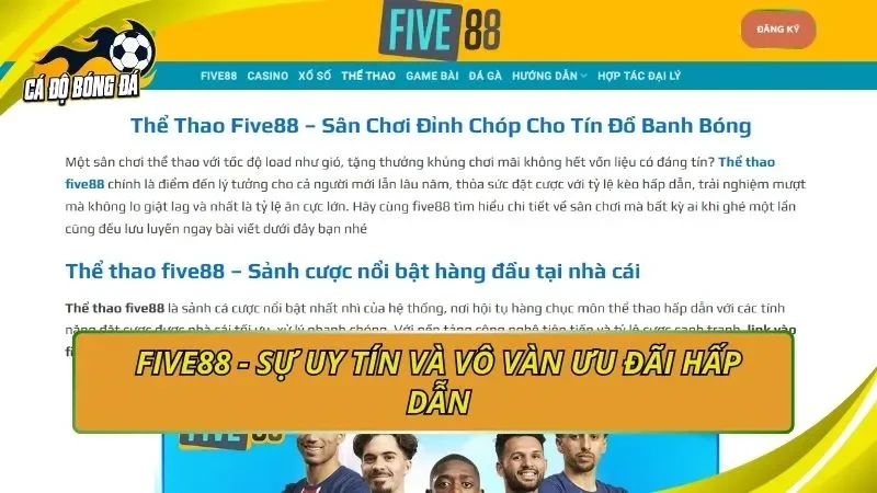 Five88 - Trang cá độ bóng đá uy tín châu Á, có giấy phép PAGCOR